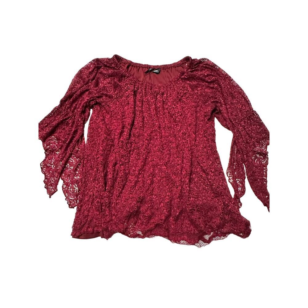 New Directions Womens Lace Top Bell Slash Sleeve Lined Burgundy XL Whimsigoth